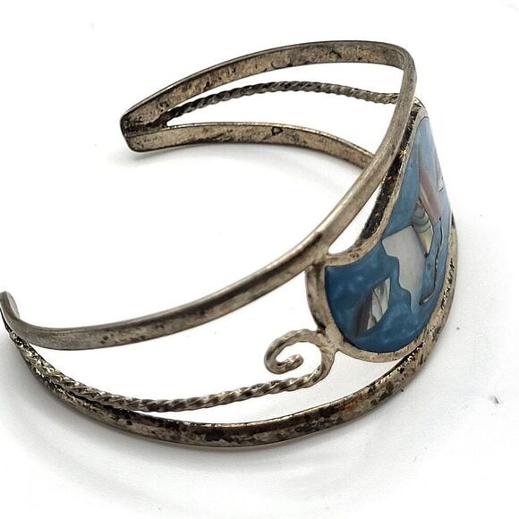 Alpaca Bangle Bracelet Mother of Pearl Inlay Enamel Bangle Bracelet 7in - Picture 6 of 7